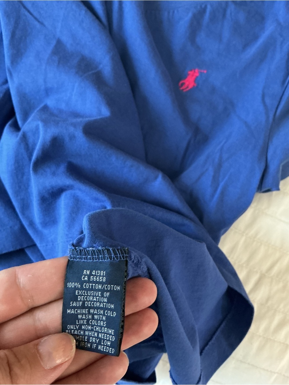 Ralph Lauren V-Neck Tee in Royal Blue with Pink Logo - Picture 5 of 8
